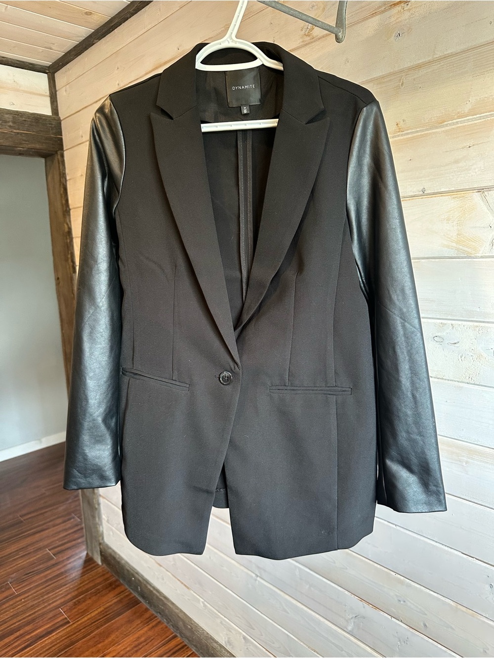 Dynamite | Black Blazer w Faux Leather Sleeves